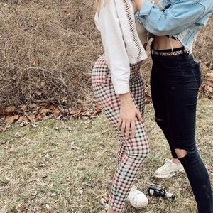 Free People Ultra High rise plaid pants
